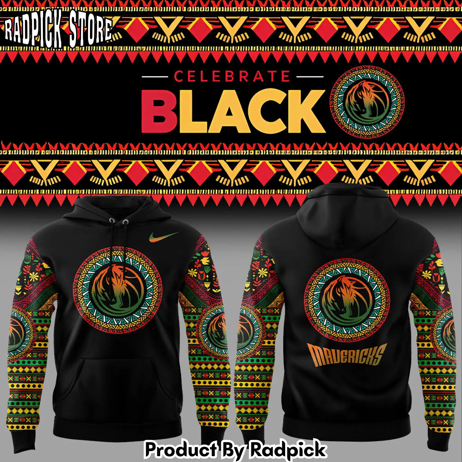 Dallas mavericks black history month black hoodie joggers hoodie and long pants set rp291791